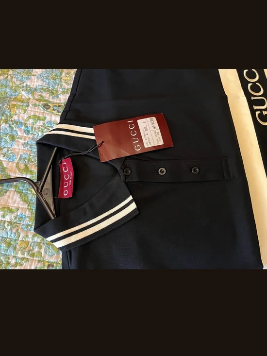 Gucci Men’s Navy Polo with White Stripes - Picture 2 of 7